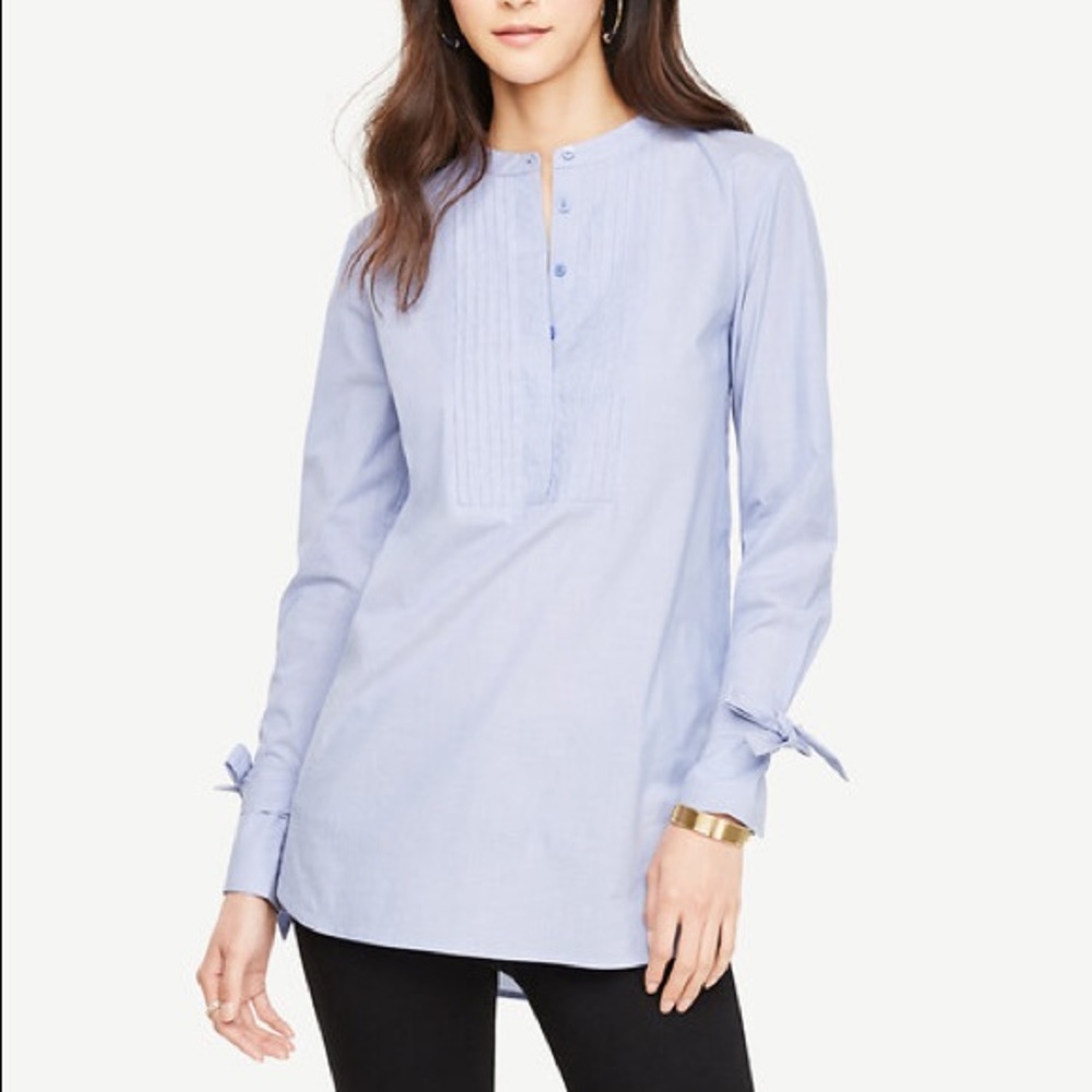 Ann Taylor Stripe Poplin Bow Cuff Tunic